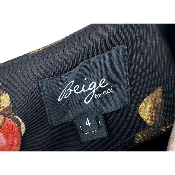 Beige Dress 4 Black Pink Floral Scuba Short Sleeve Sheath Side Slit Day to Night - Picture 8 of 9